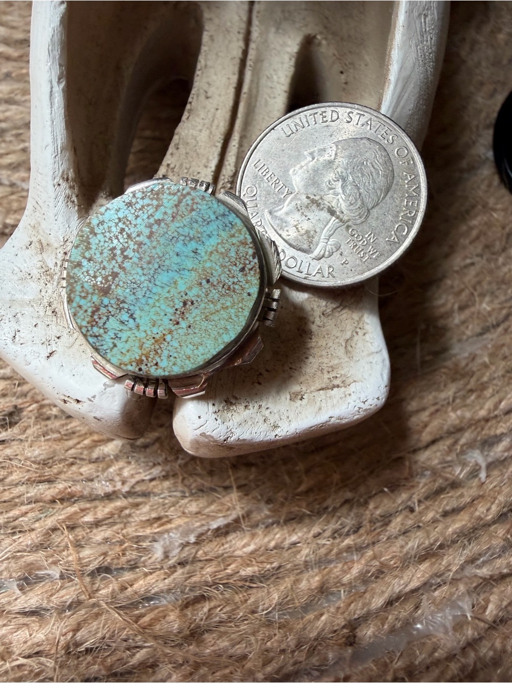 Ben Begay Number 8 Turquoise Stone Statement Ring - Blue-Green Round Cabochon - Picture 5 of 5